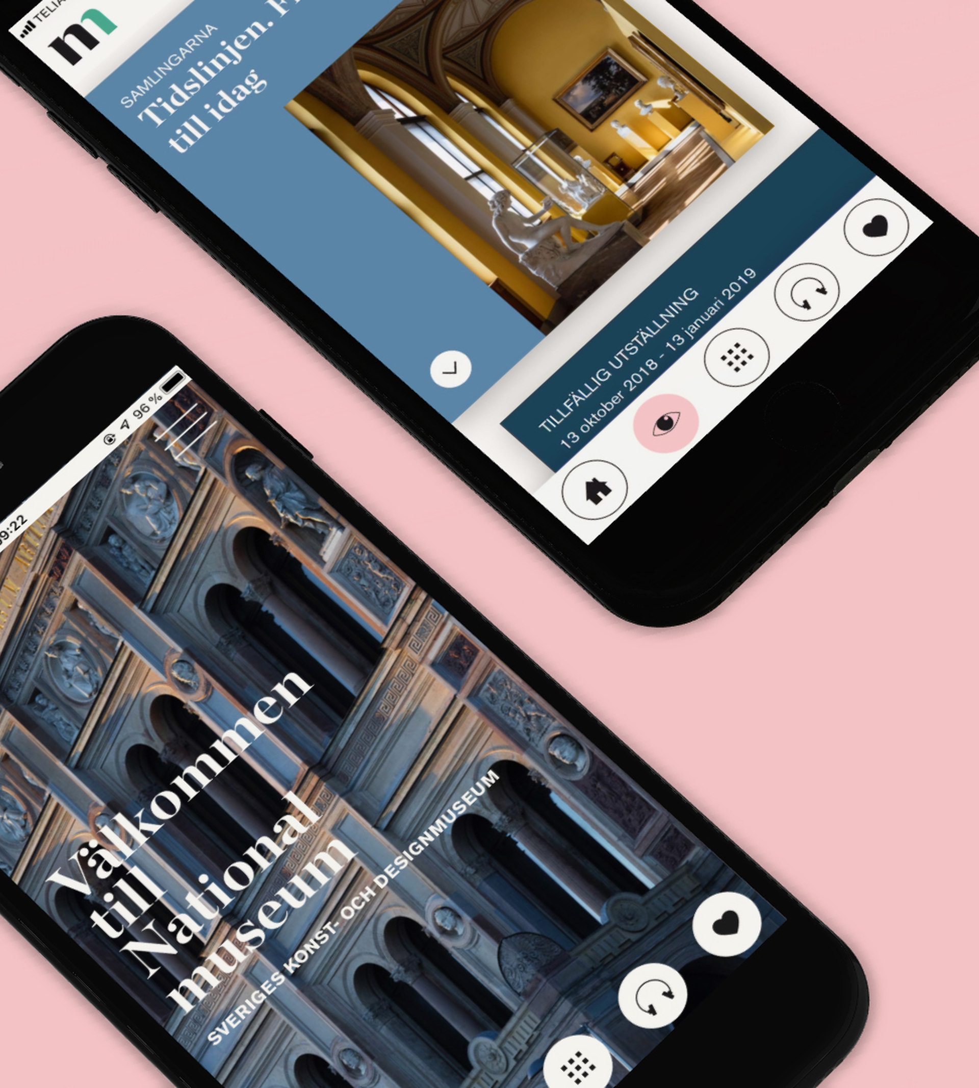 Vyer från Nationalmuseums app monterade i mobil