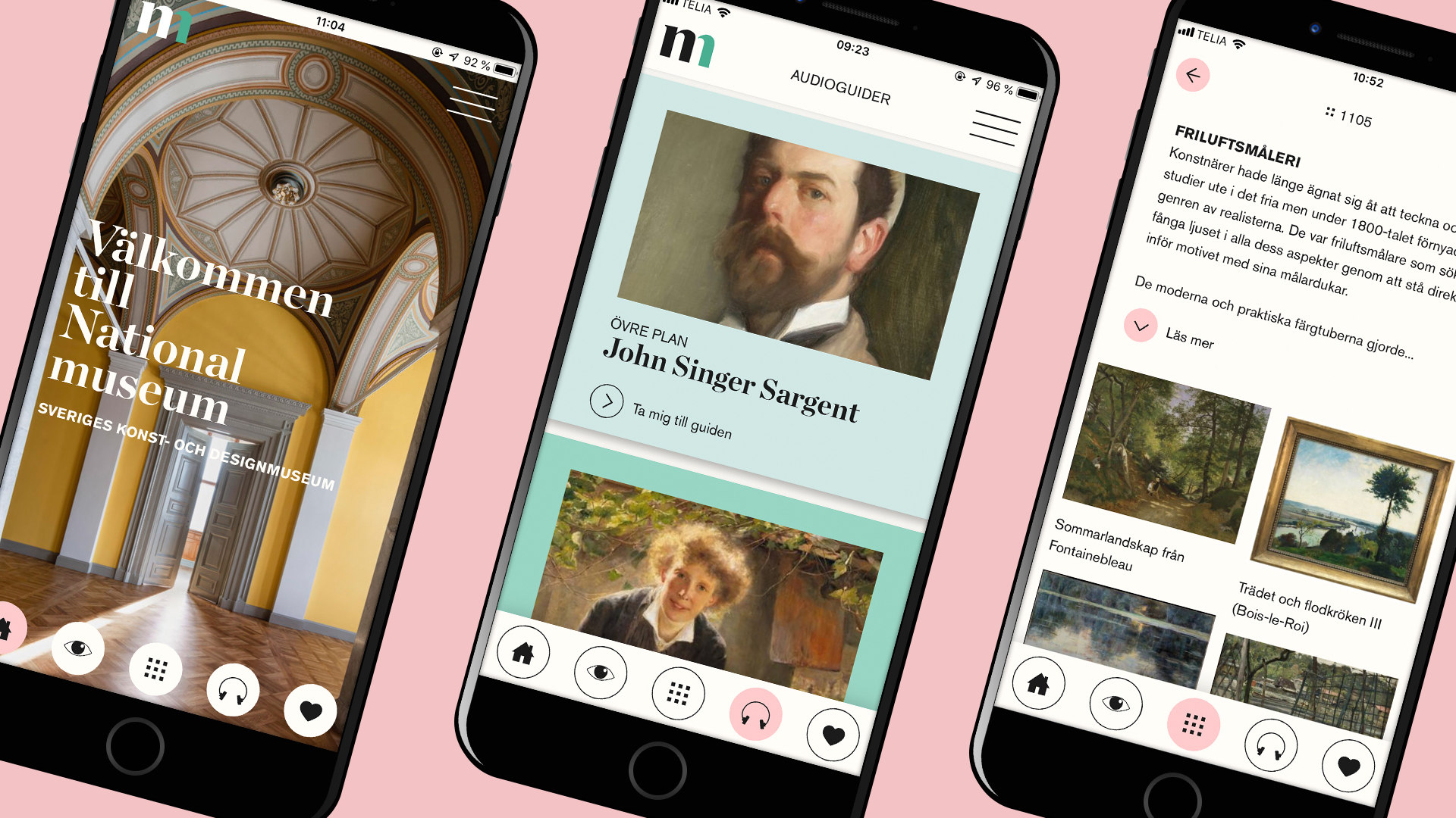 Vyer från Nationalmuseums app monterade i mobil